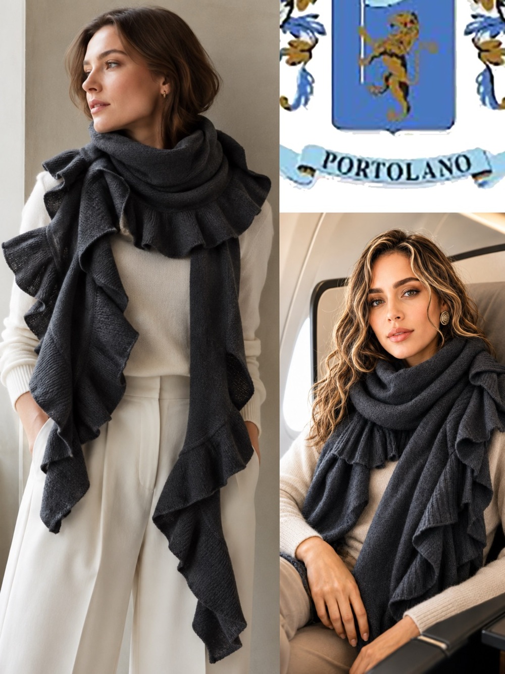 $750 Portolano Ruffle Trim Cashmere Wrap Scarf